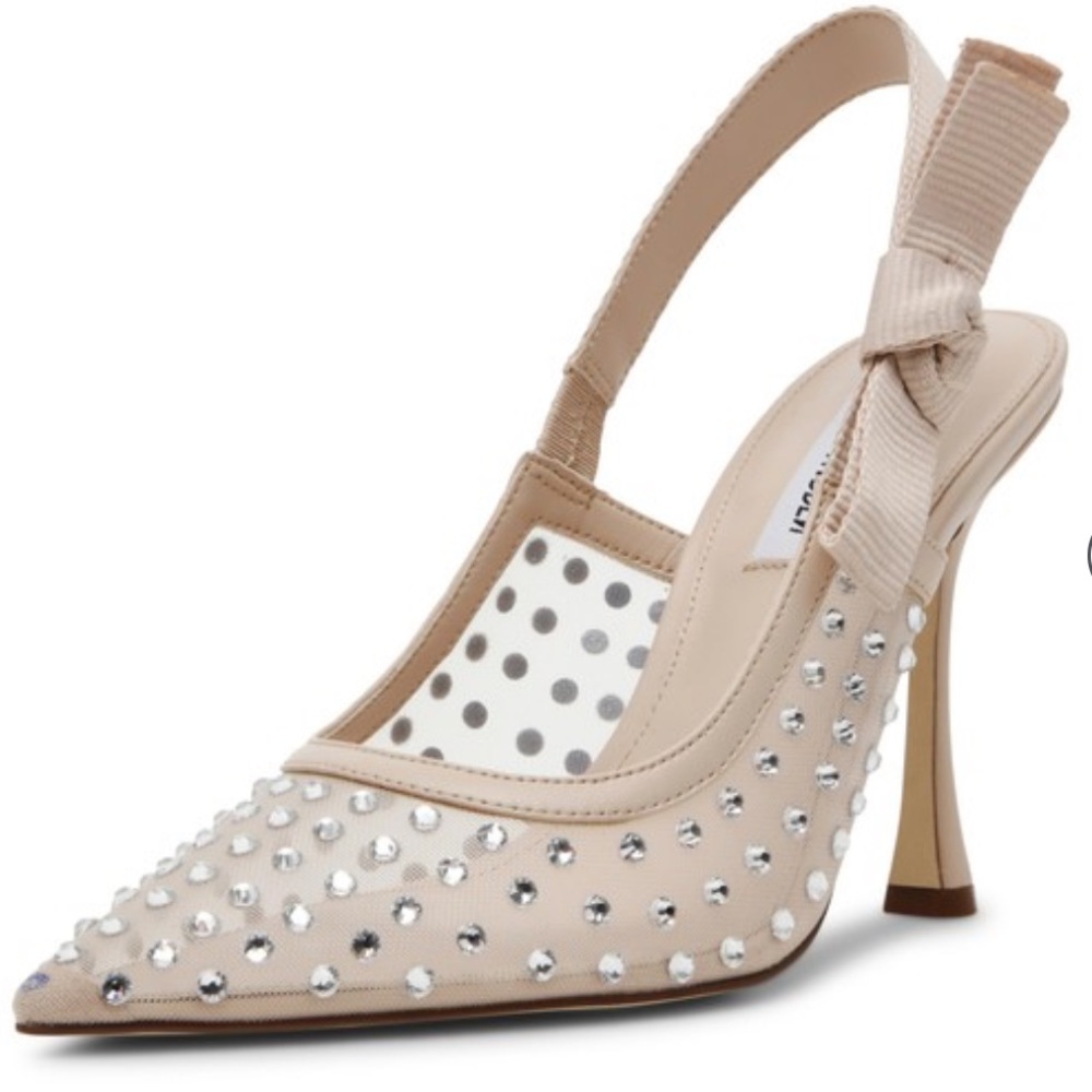 Steve Madden Bri Rhinestone Beige Studded Heels